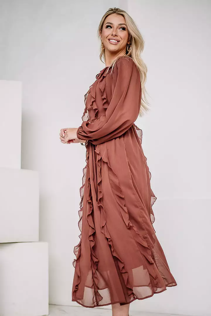 My Darling Ruffle Midi Dress | Brick