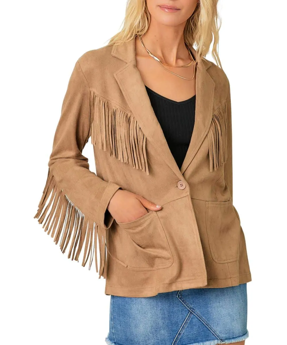 Mystree Women's Fringed Suede Blazer