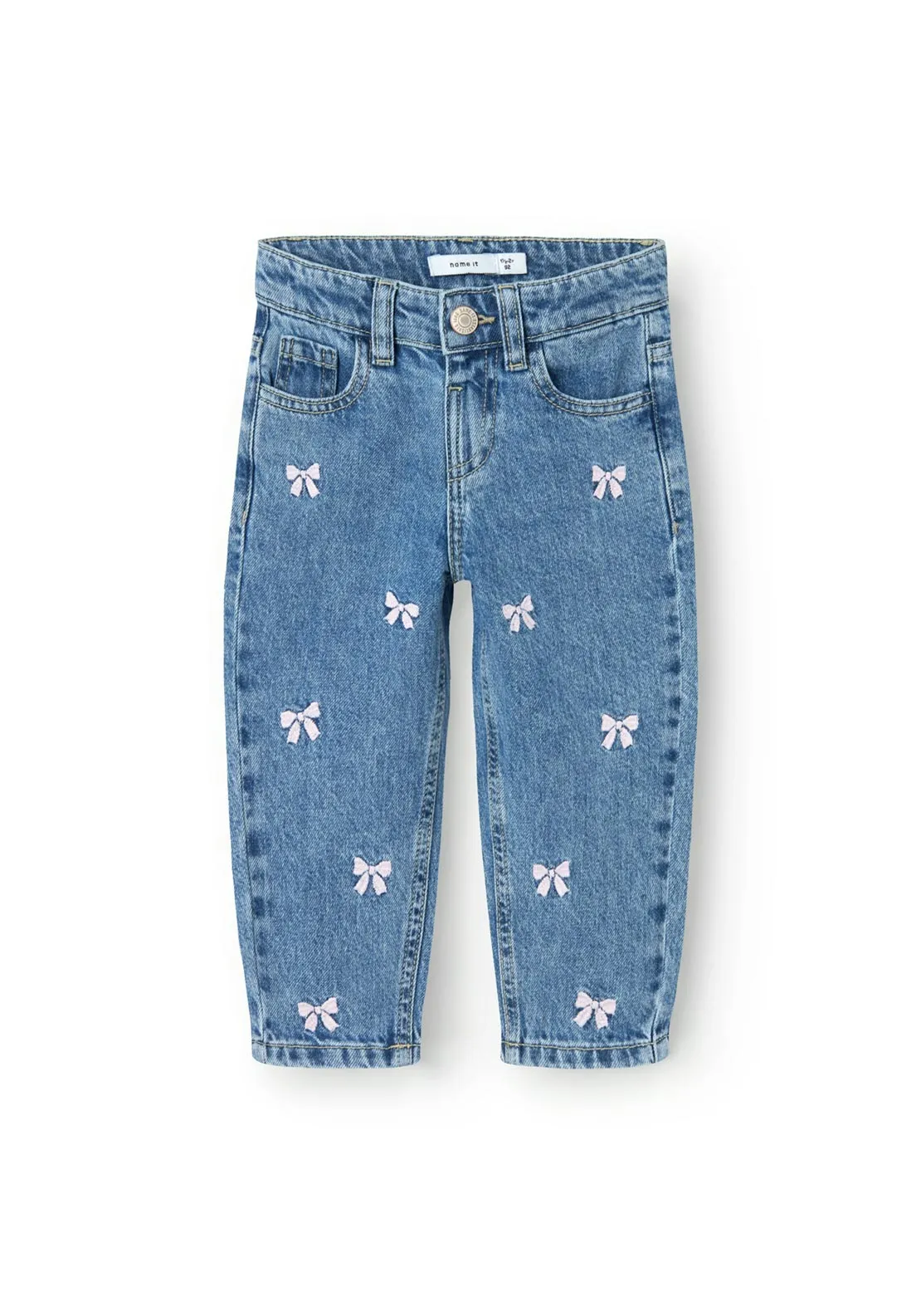 Name It Mini Girl Bella Mom Bow Jeans, Medium Blue Denim