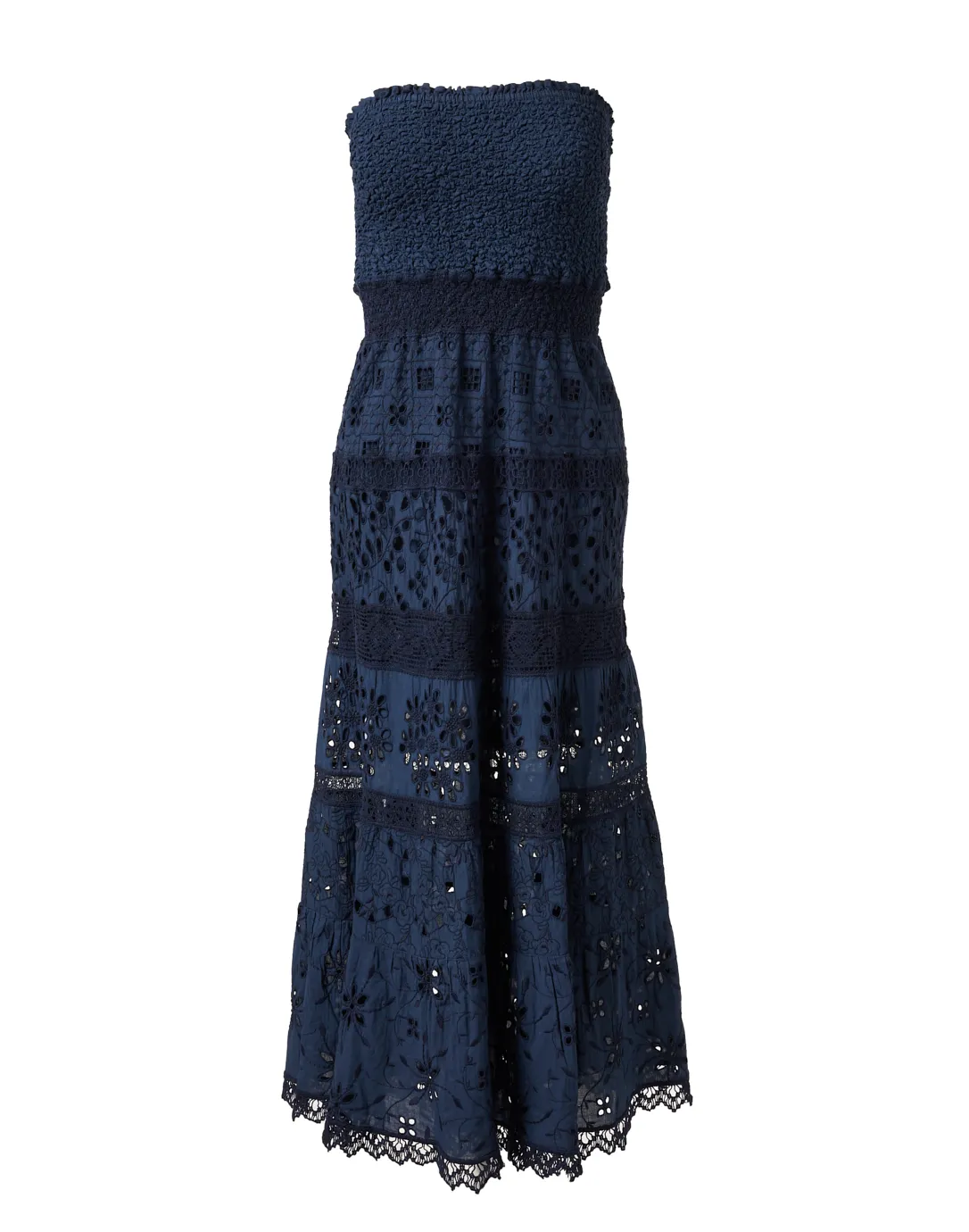 Navy Embroidered Cotton Eyelet Dress