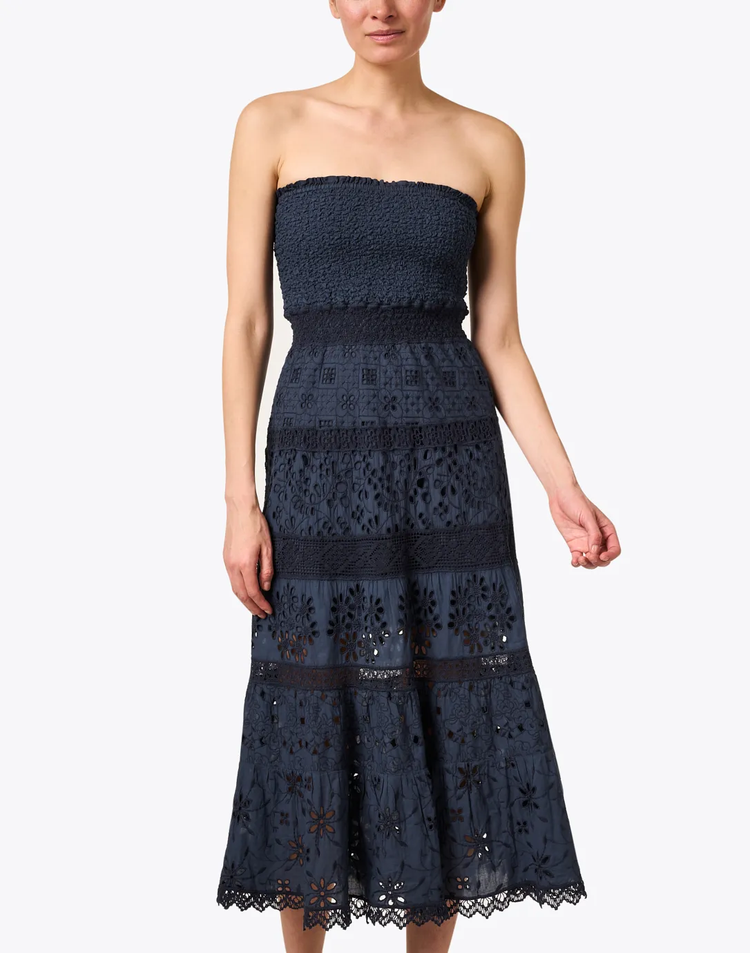 Navy Embroidered Cotton Eyelet Dress