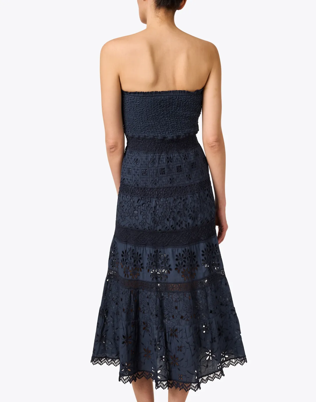 Navy Embroidered Cotton Eyelet Dress