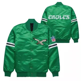 NLF Philadelphia Eagles Kelly Green Satin Bomber Style Letterman Varsity Jacket