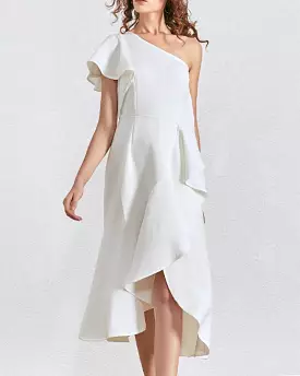 One Shoulder Ruffle Midi Dress