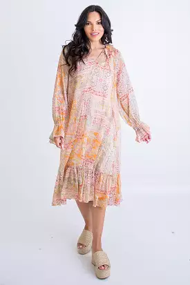 Paisley Chiffon Ruffle Midi Dress