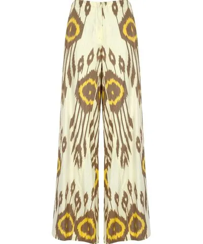 Punicana Women's Brown / Yellow / Orange Palazzo Pant W Side Slit In Ecru-Brown-Yellow Ethnic Cotton Ikat