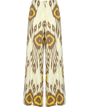 Punicana Women's Brown / Yellow / Orange Palazzo Pant W Side Slit In Ecru-Brown-Yellow Ethnic Cotton Ikat