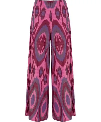 Punicana Women's Pink / Purple Palazzo Pant W Side Slit In Pink Ethnic Cotton Ikat