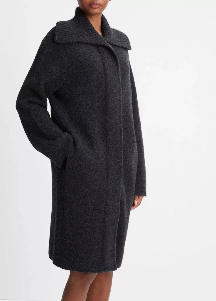 Ribbed Sailor-Collar Cardigan Coat - Heather Charcoal