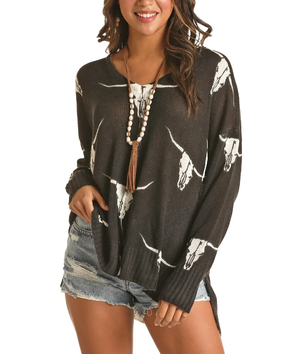 Rock & Roll Cowgirl Women's Longhorn Sweater