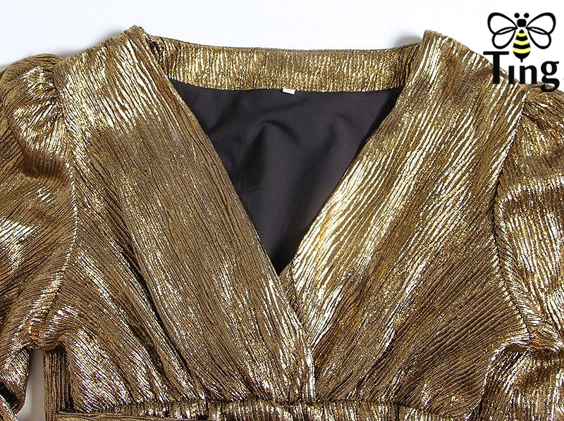 Runway Luxury Party Night Mini Dresses Sexy Deep V neck Shiny Glitter Short Dress Golden Bling Vintage Dress Trendy