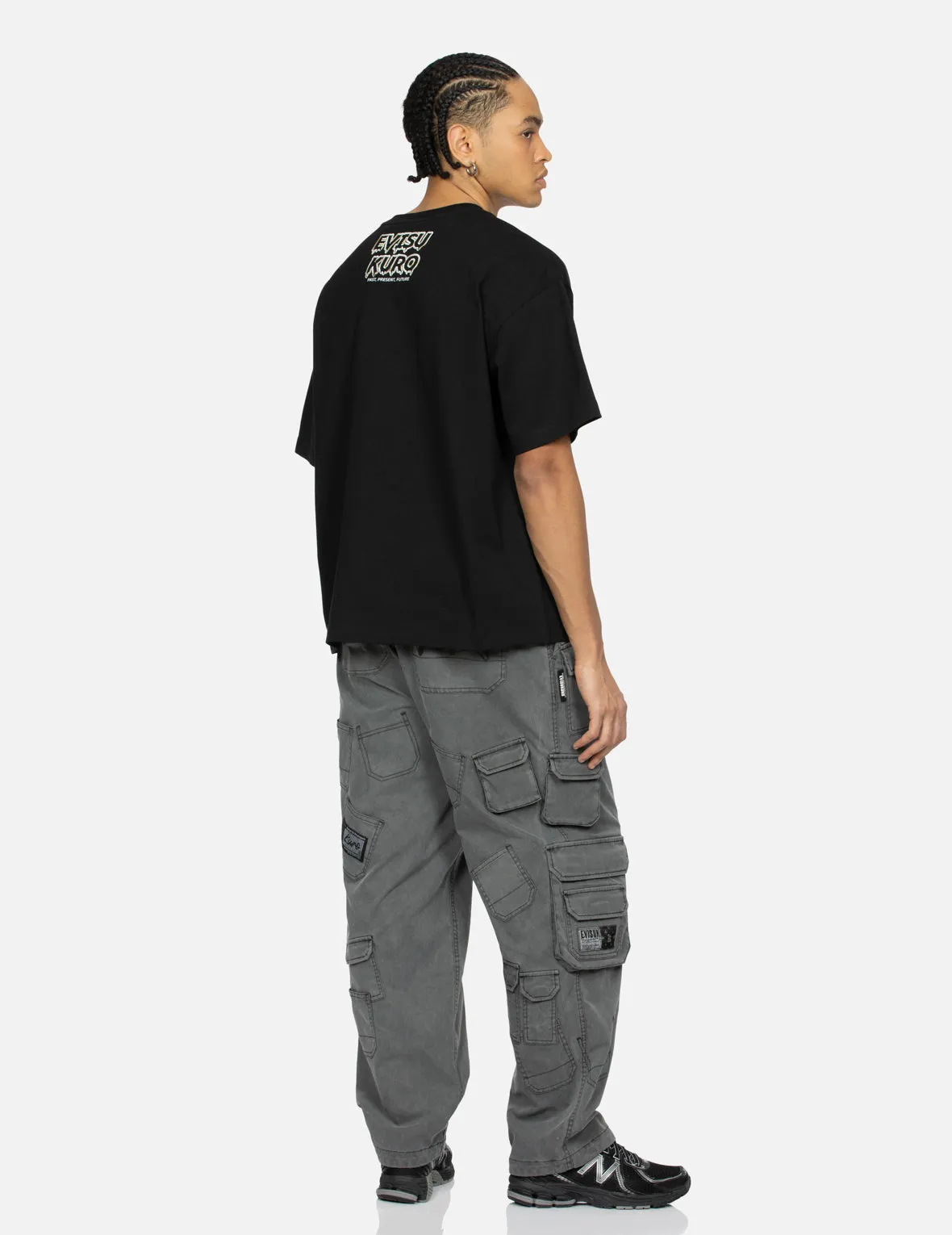 Seagull Print and Multiple Woven Labels Wide-leg Cargo Pants