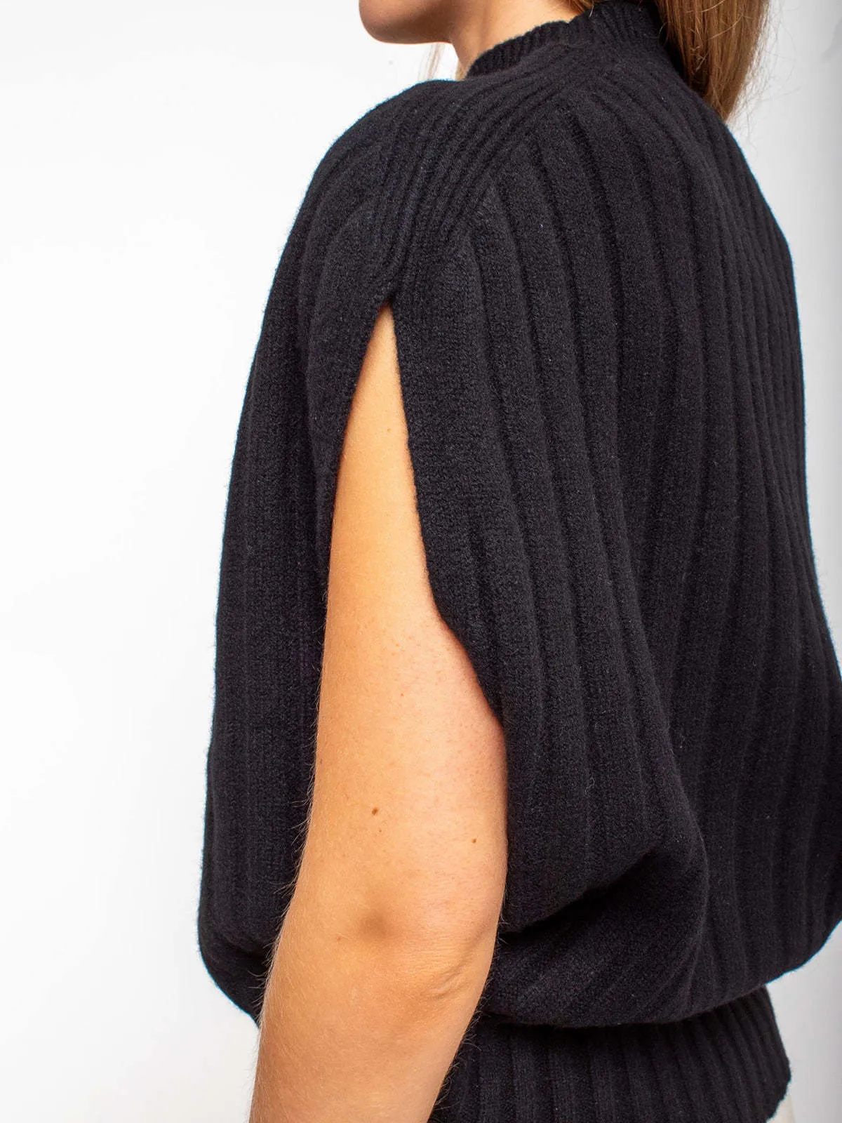 Sleeveless Ribbed Sweater - Jet Black