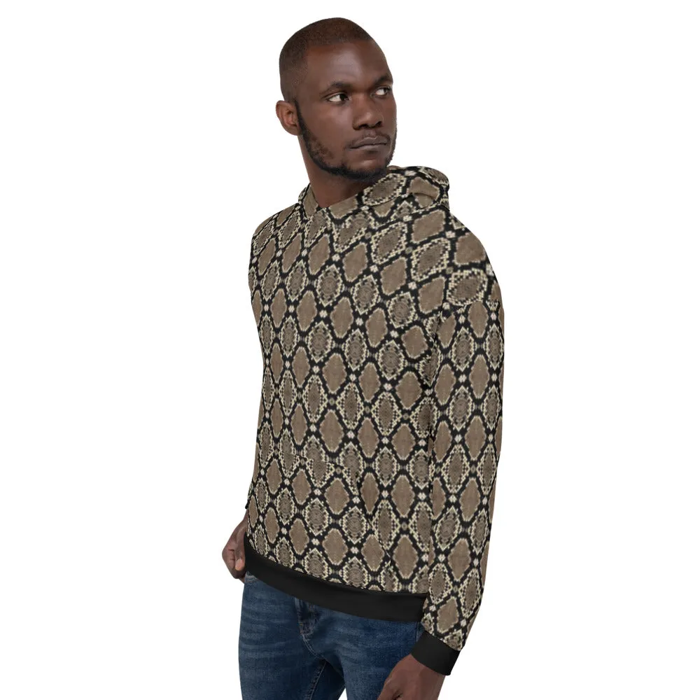 Snakeskin Print Unisex Hoodie with Black Cuffs