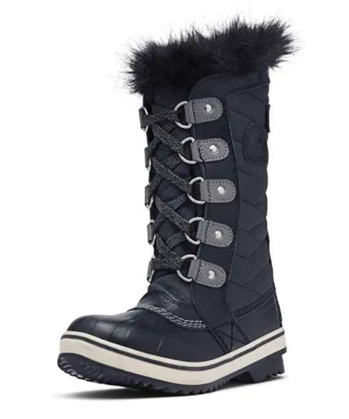 SOREL – Youth Tofino II Winter Snow Boots with Faux Fur Cuff (Black/Quarry)