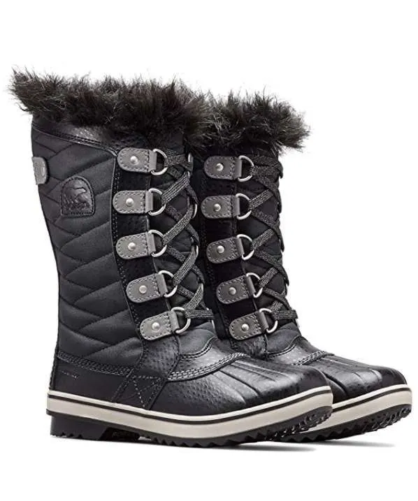 SOREL – Youth Tofino II Winter Snow Boots with Faux Fur Cuff (Black/Quarry)