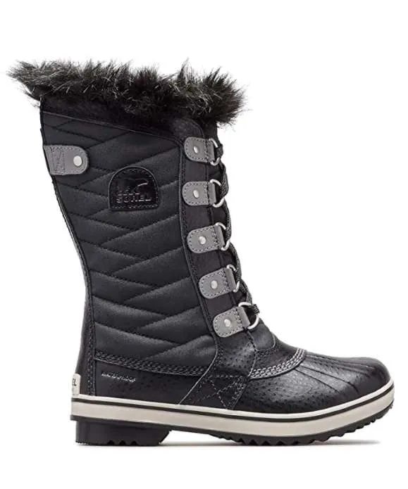 SOREL – Youth Tofino II Winter Snow Boots with Faux Fur Cuff (Black/Quarry)