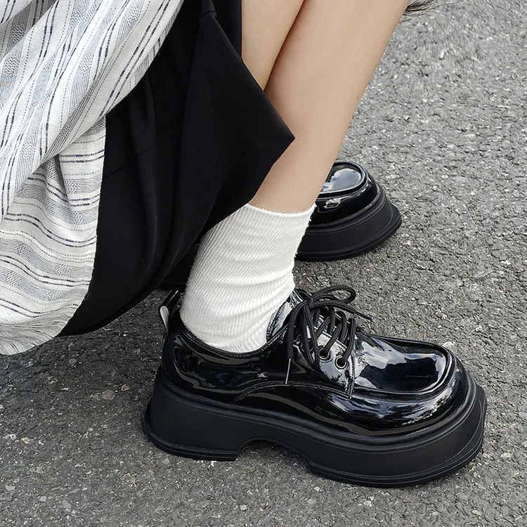 Square Toe Glossy Platform Boots