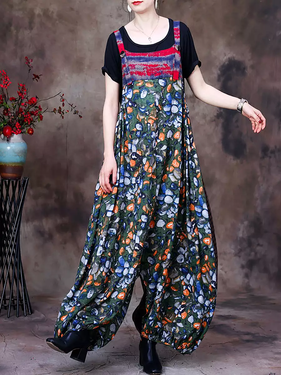 Summer Vintage Floral Women Retro Jumpsuit