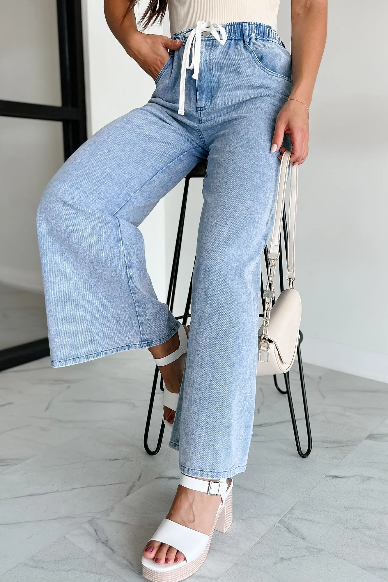 Sunny In San Fran Wide Leg Denim Pants (Denim Blue)