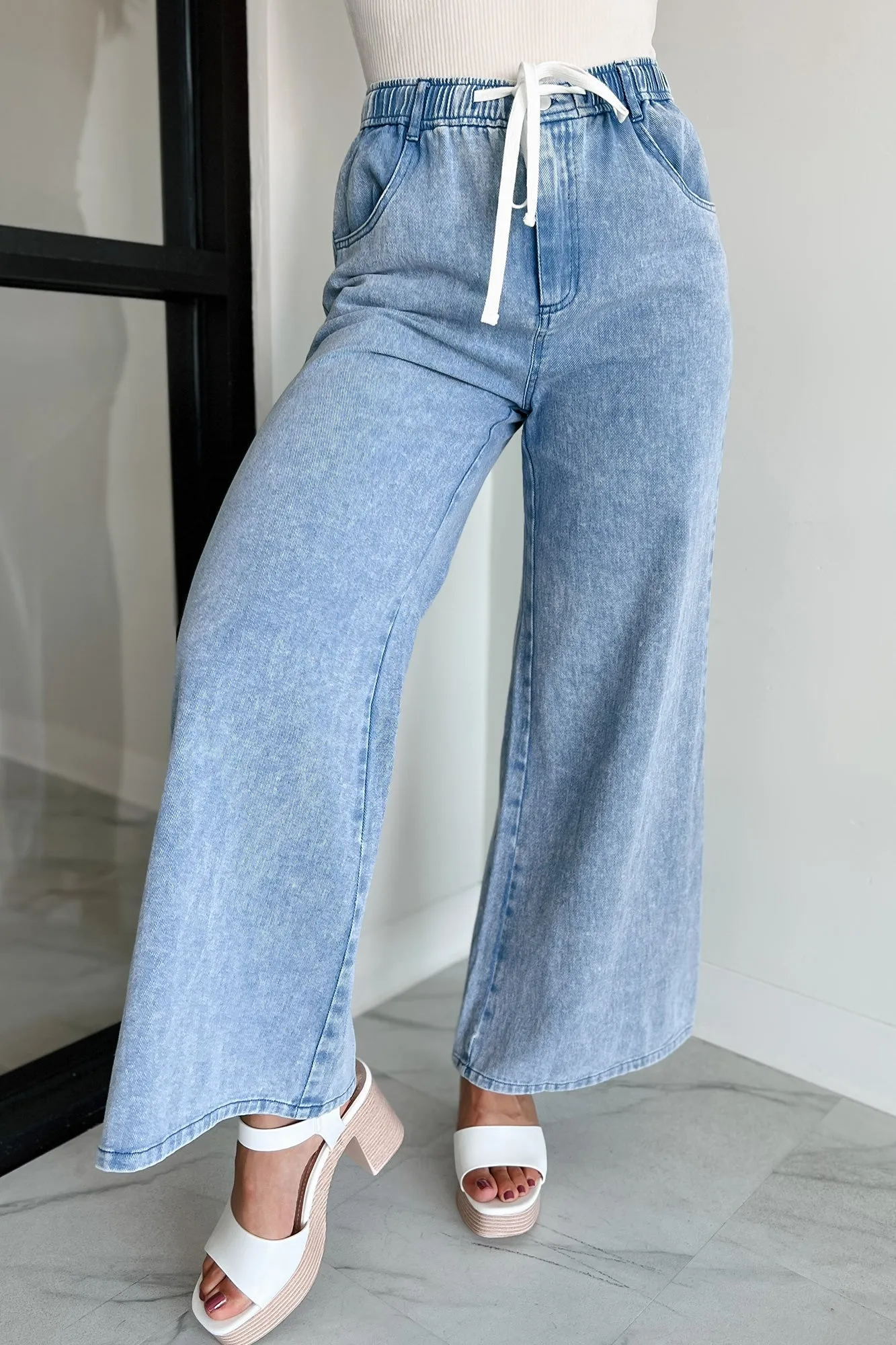 Sunny In San Fran Wide Leg Denim Pants (Denim Blue)