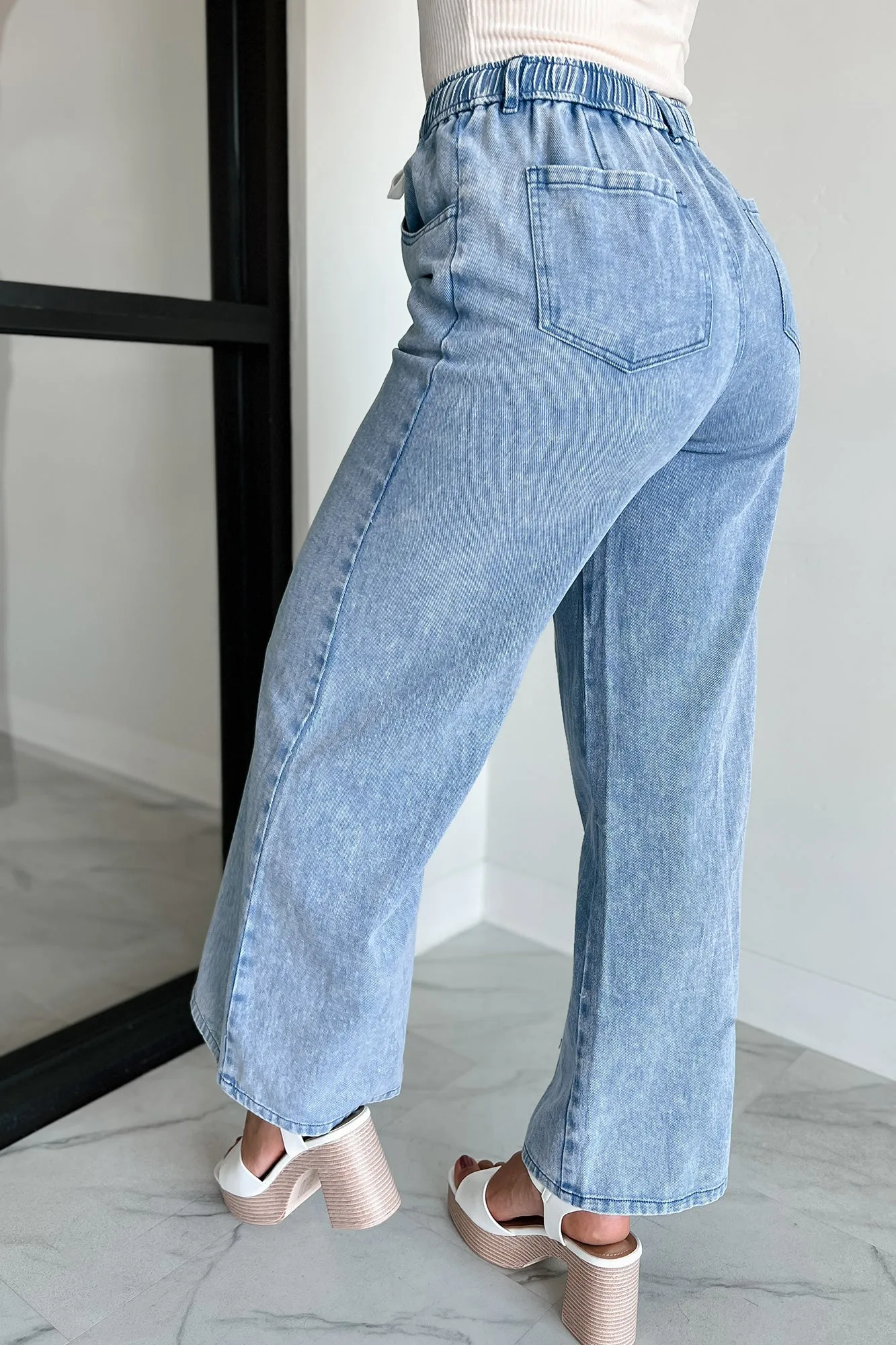 Sunny In San Fran Wide Leg Denim Pants (Denim Blue)