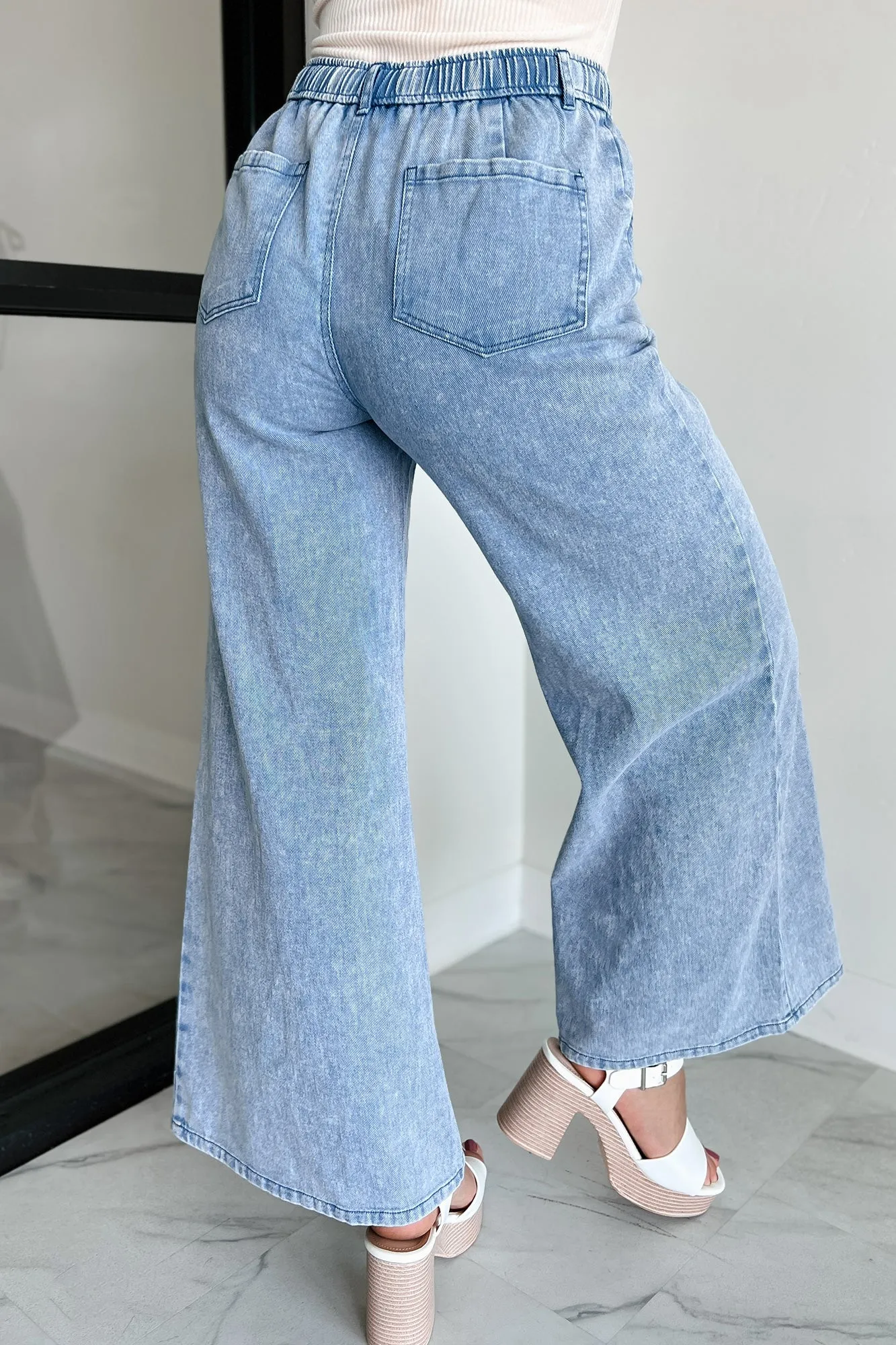 Sunny In San Fran Wide Leg Denim Pants (Denim Blue)