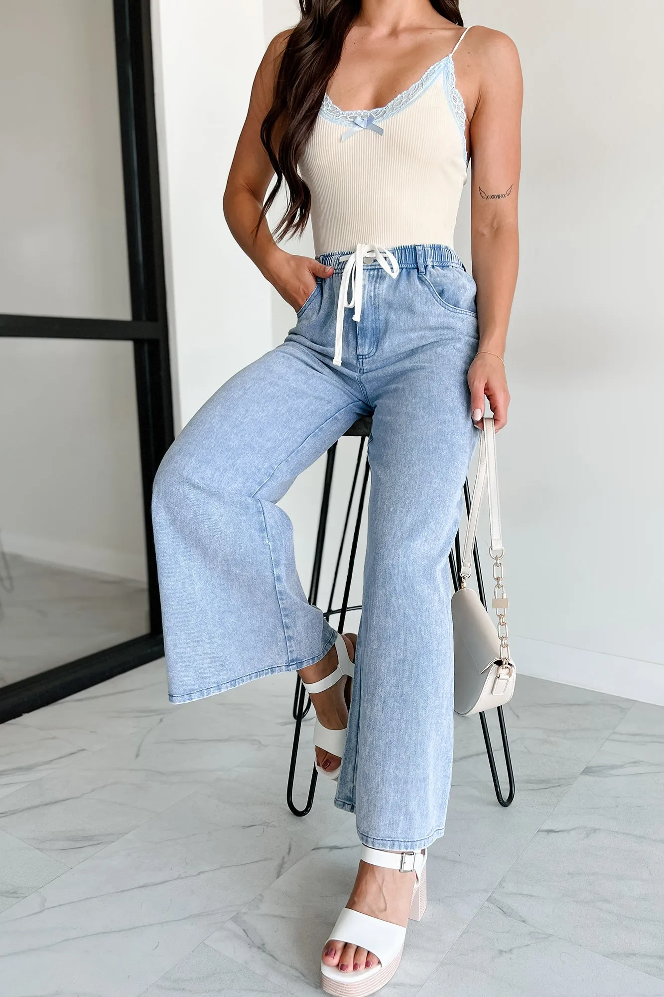 Sunny In San Fran Wide Leg Denim Pants (Denim Blue)