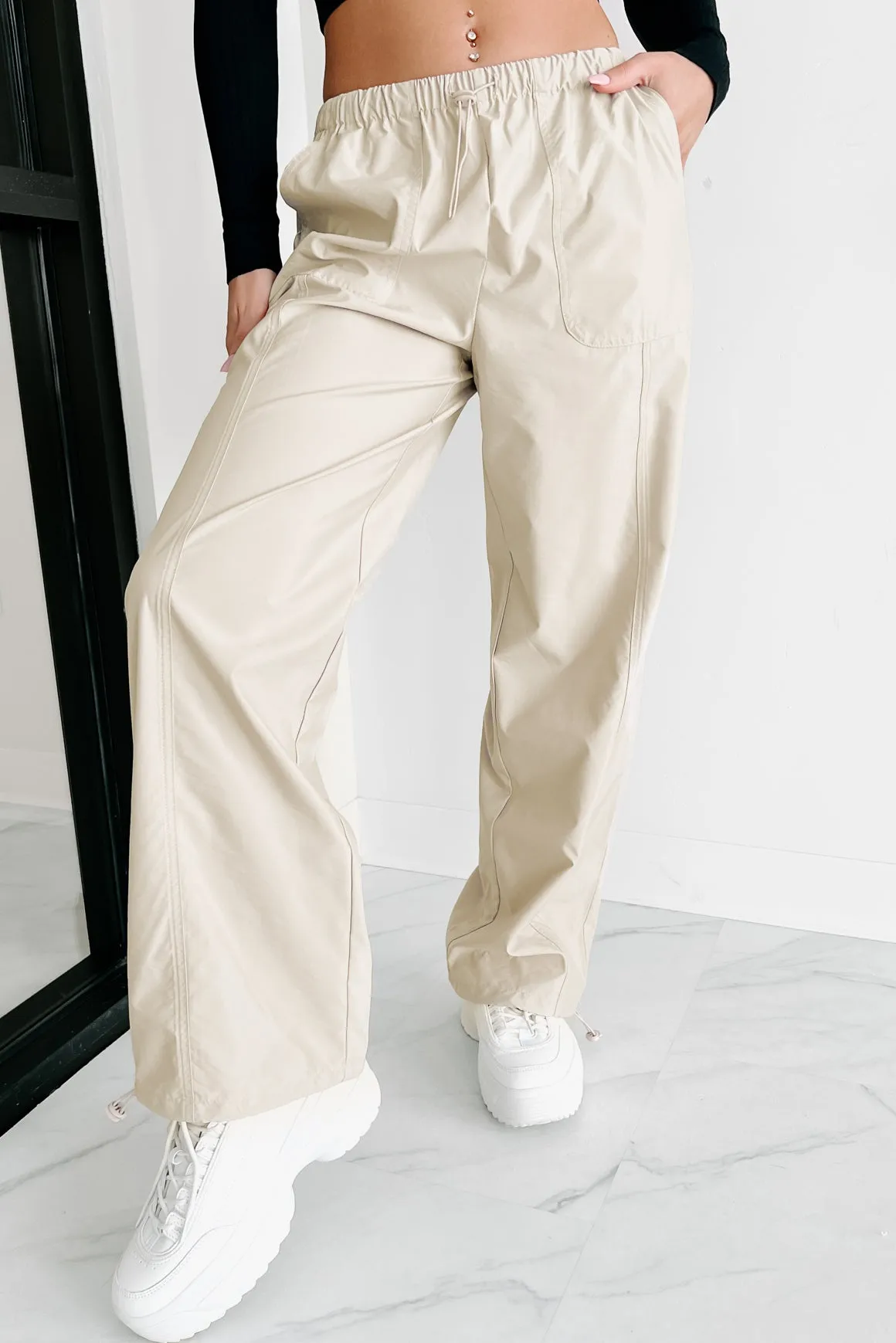 Taking Time Wide Leg Drawstring Pants (Taupe)