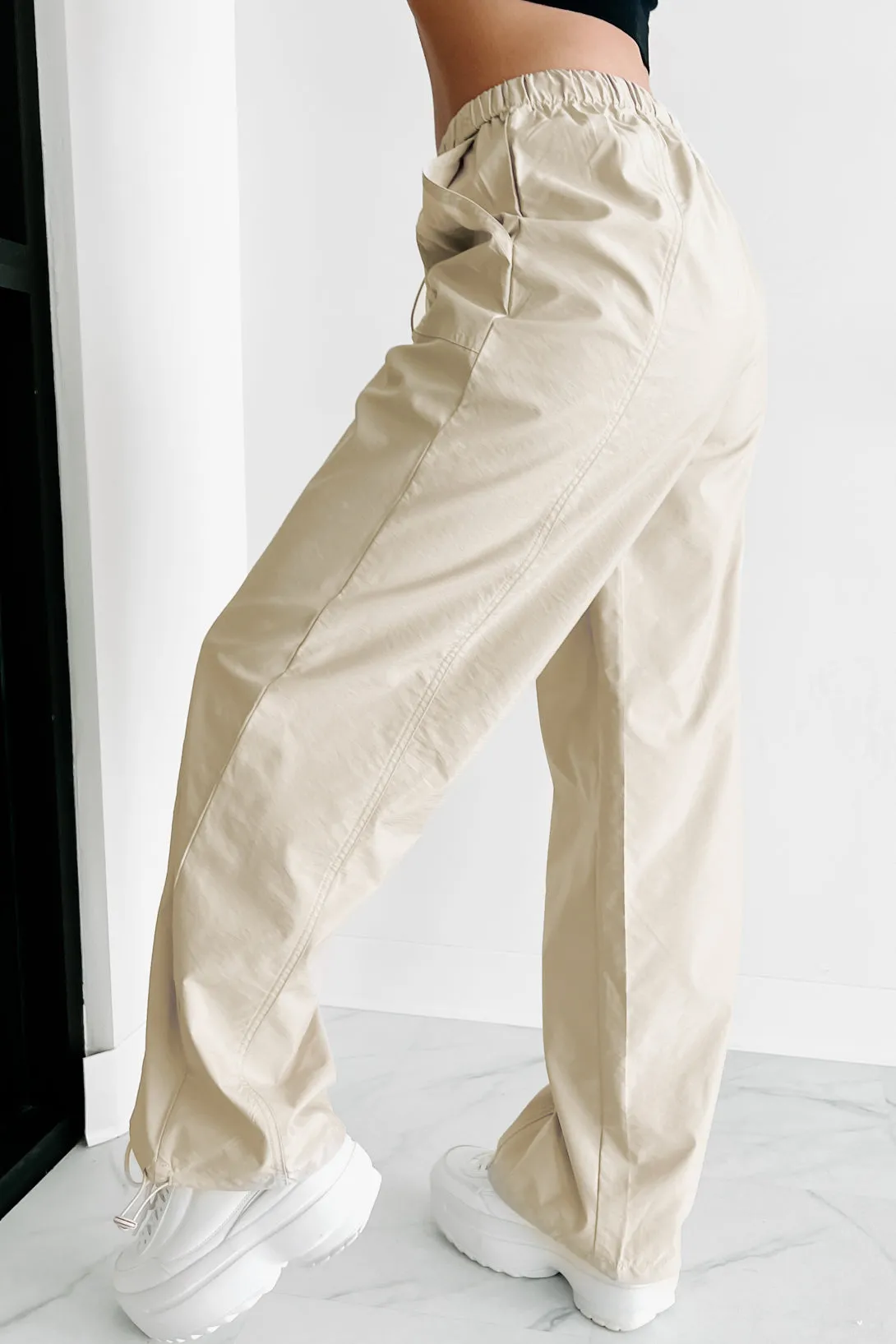 Taking Time Wide Leg Drawstring Pants (Taupe)