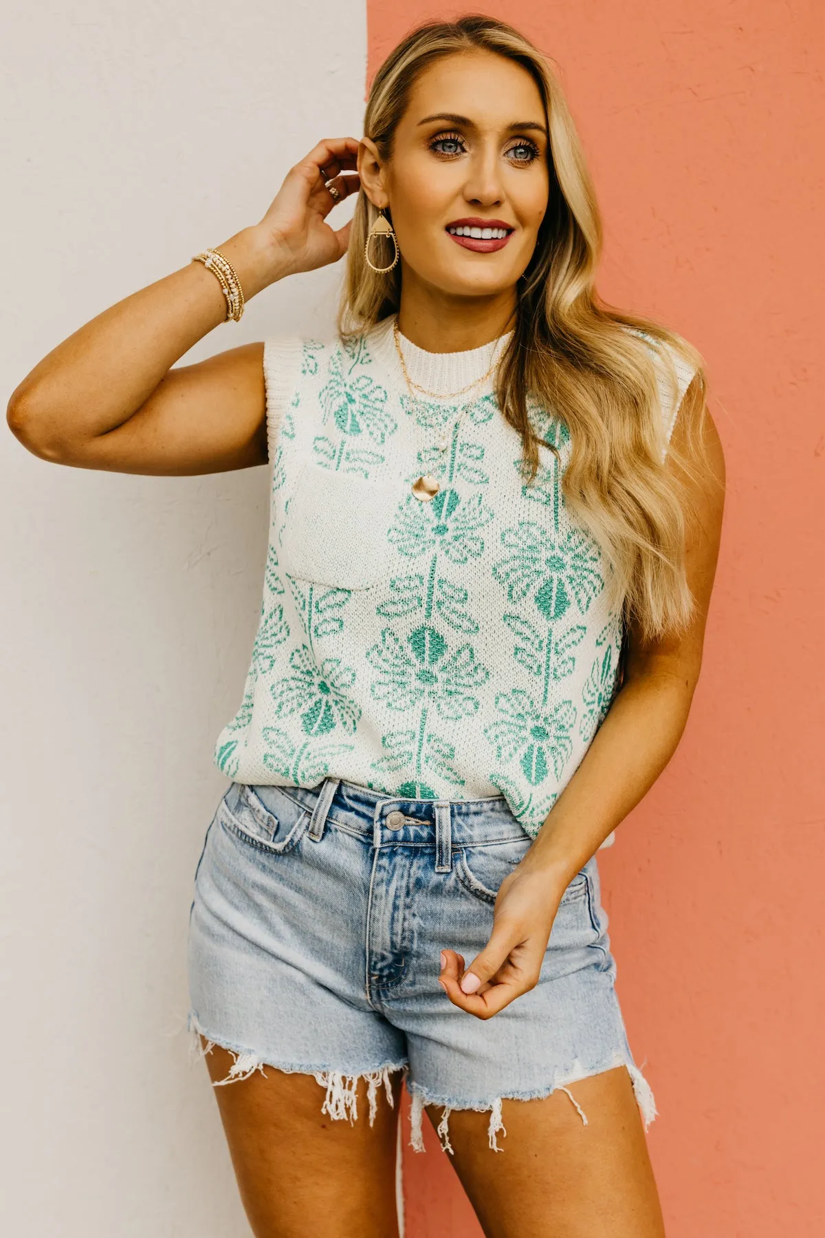 The Aisha Floral Sleeveless Sweater Top