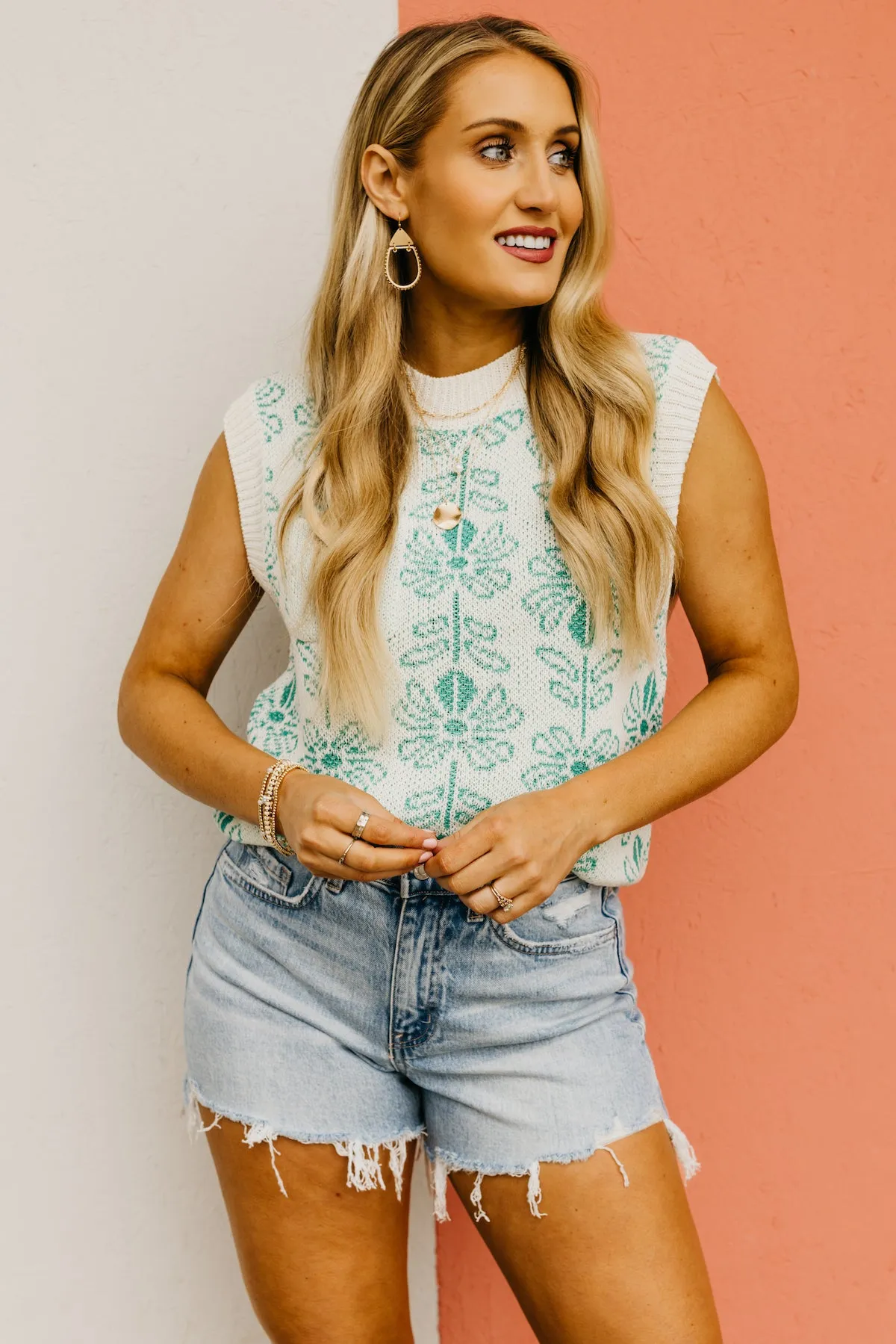 The Aisha Floral Sleeveless Sweater Top