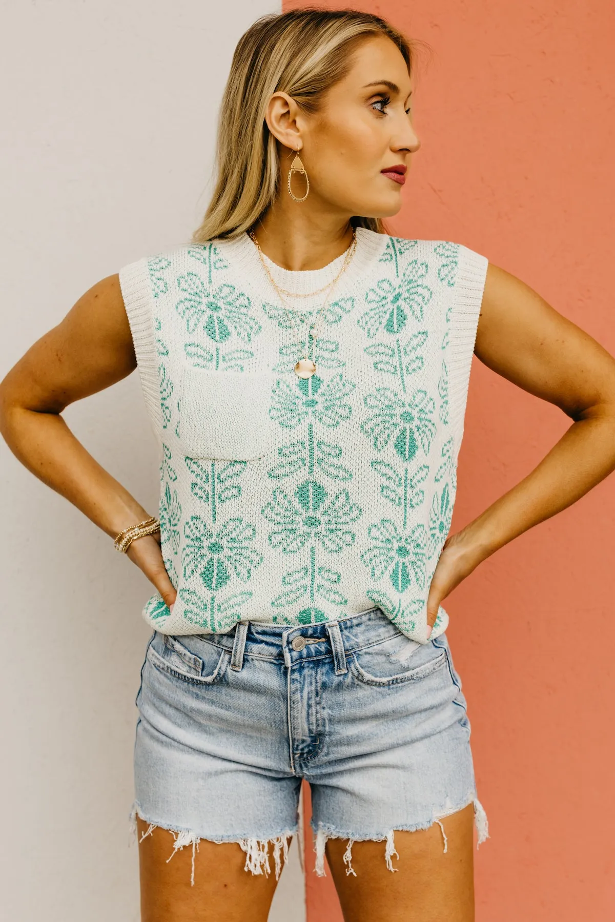 The Aisha Floral Sleeveless Sweater Top