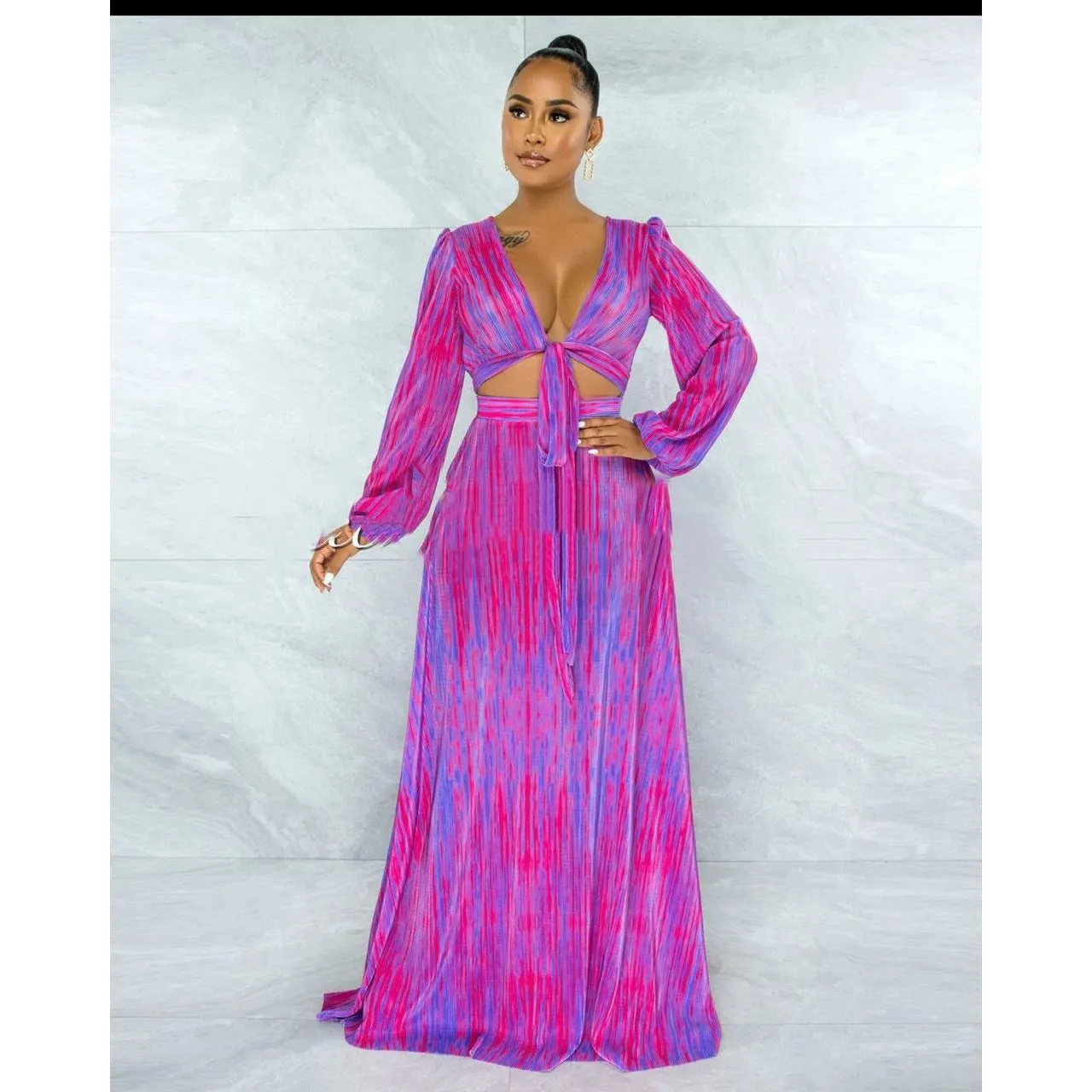 Tie-dye Printed Maxi Asymmetrical Set