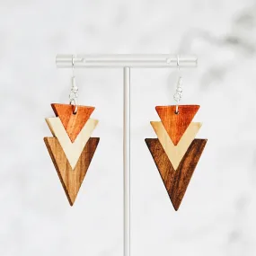 Tri-Tone Arrowhead Wood Earrings