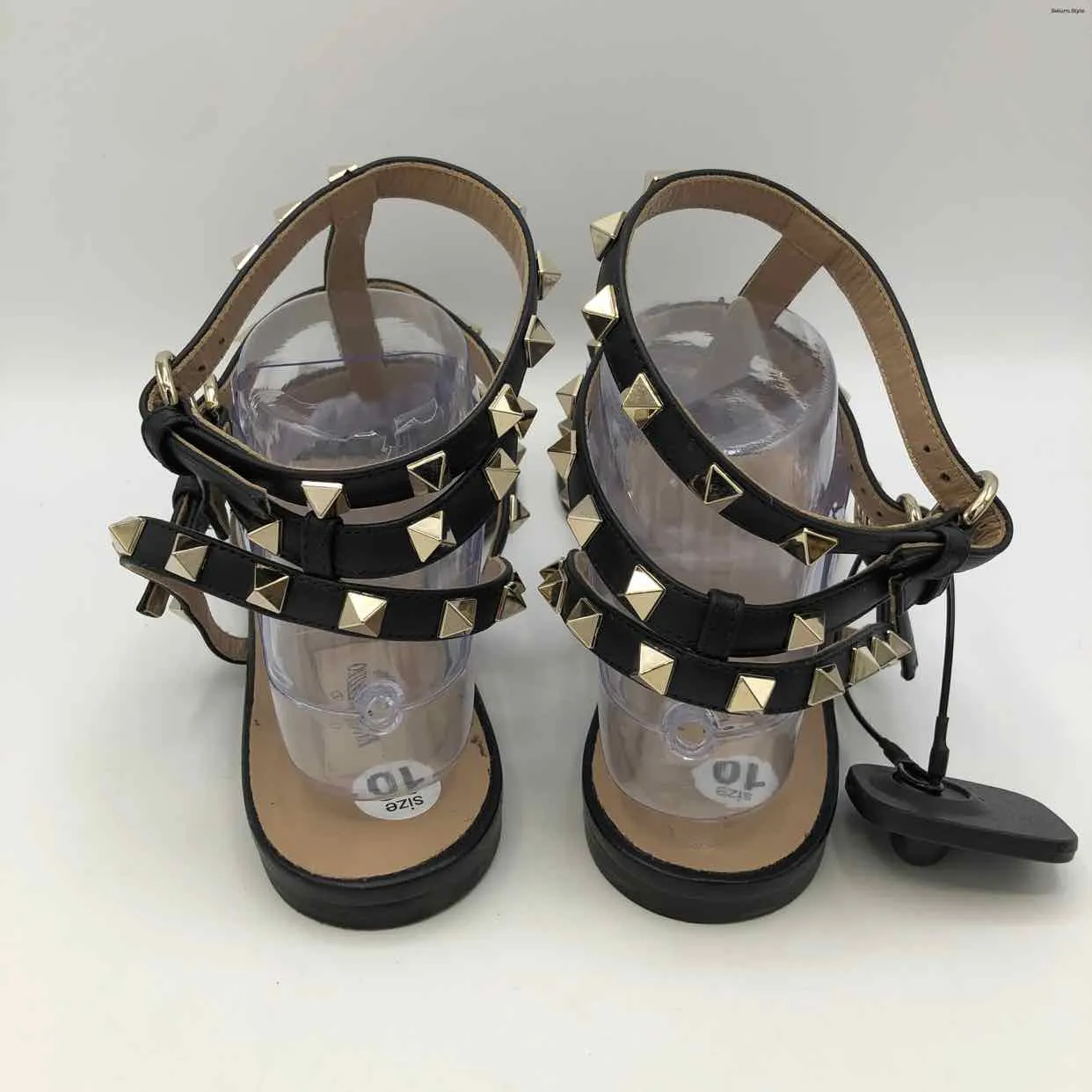 VALENTINO Black Leather Italian Made Pyramid Studded Sandal Shoes