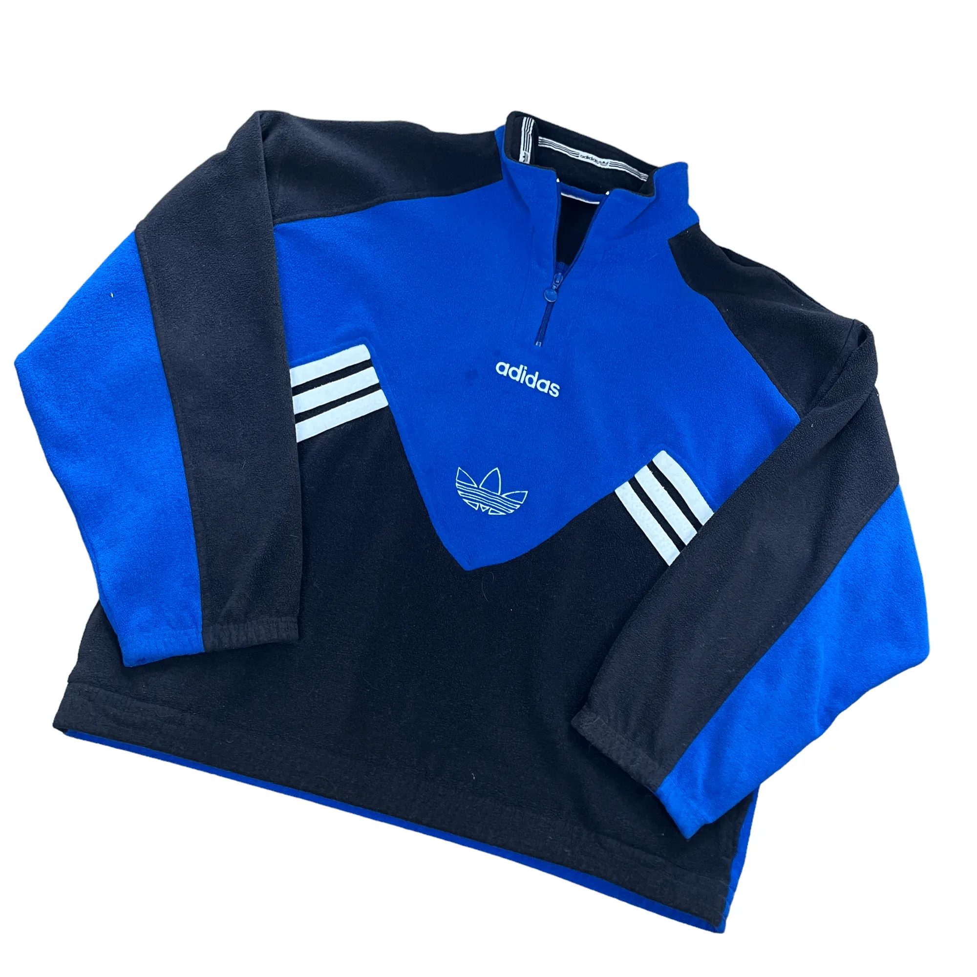 Vintage 90s Blue, Black + White Adidas Quarter Zip Fleece - Extra Large