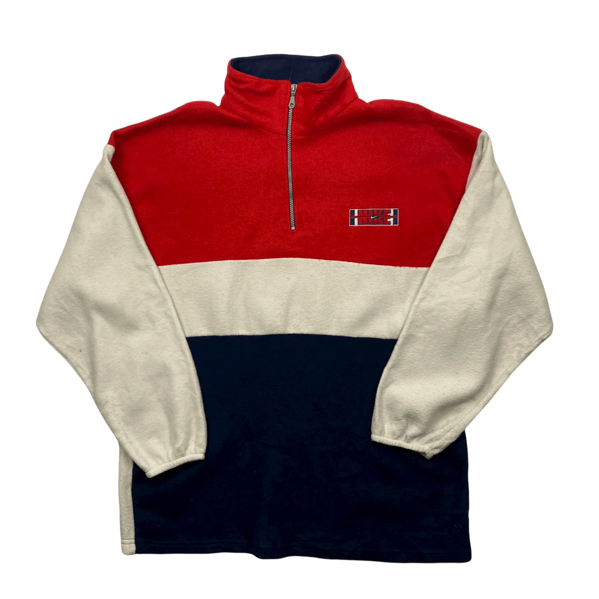 Vintage 90s White, Red + Navy Blue Nike Quarter Zip Fleece - Extra Large