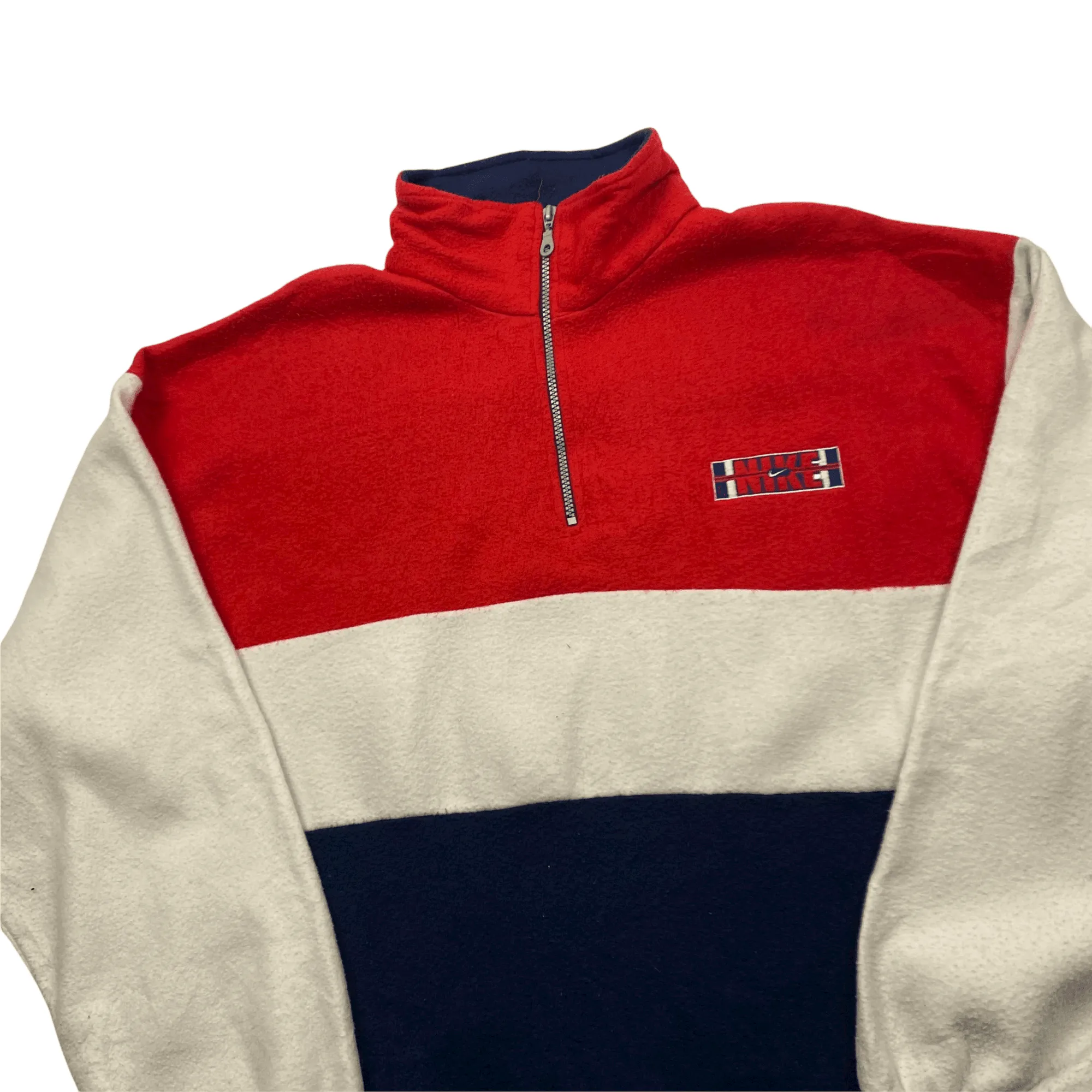 Vintage 90s White, Red + Navy Blue Nike Quarter Zip Fleece - Extra Large