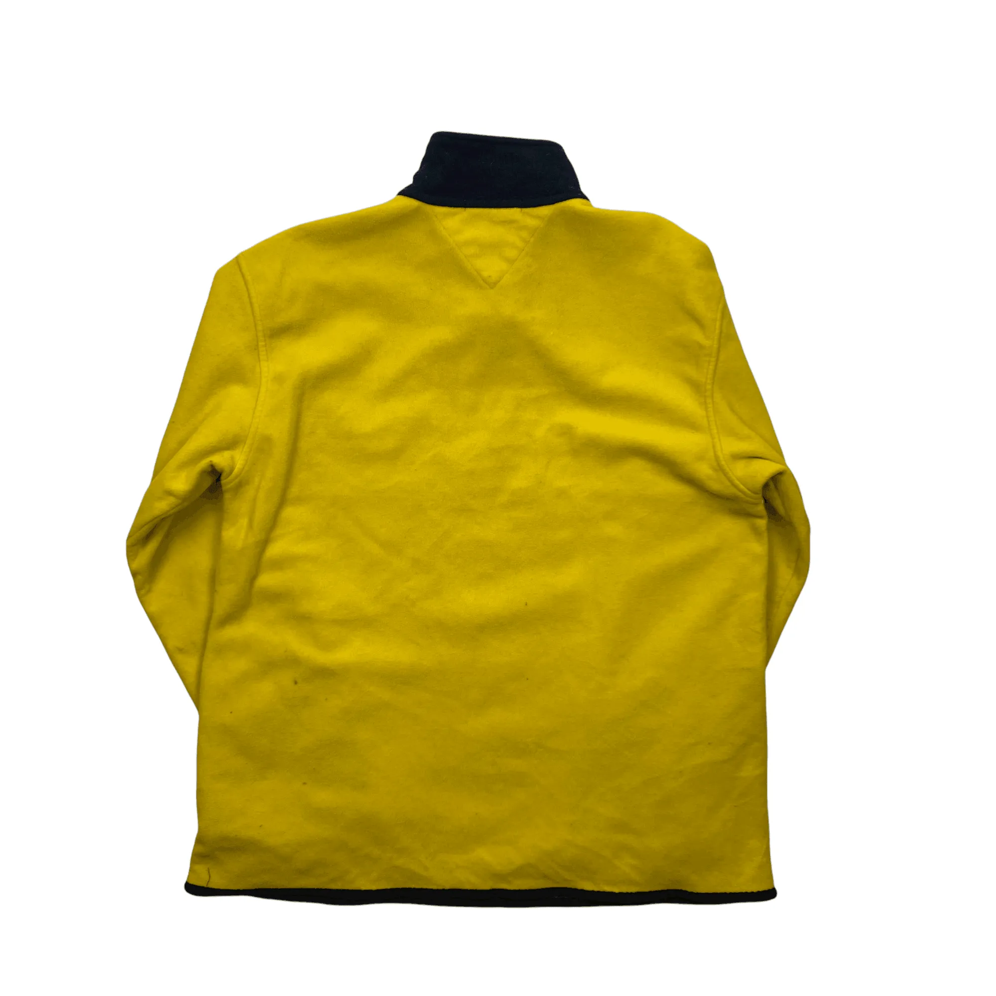 Vintage 90s Yellow + White Tommy Hilfiger Spell-Out Quarter Zip Fleece - Large