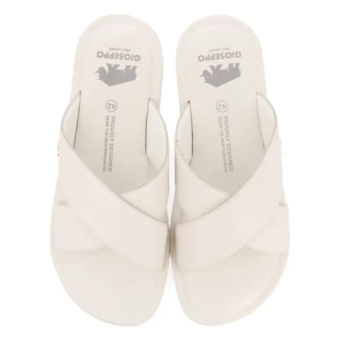 WHITE LEATHER SANDALS WITH CROSS STRAP FOR MEN OROSH