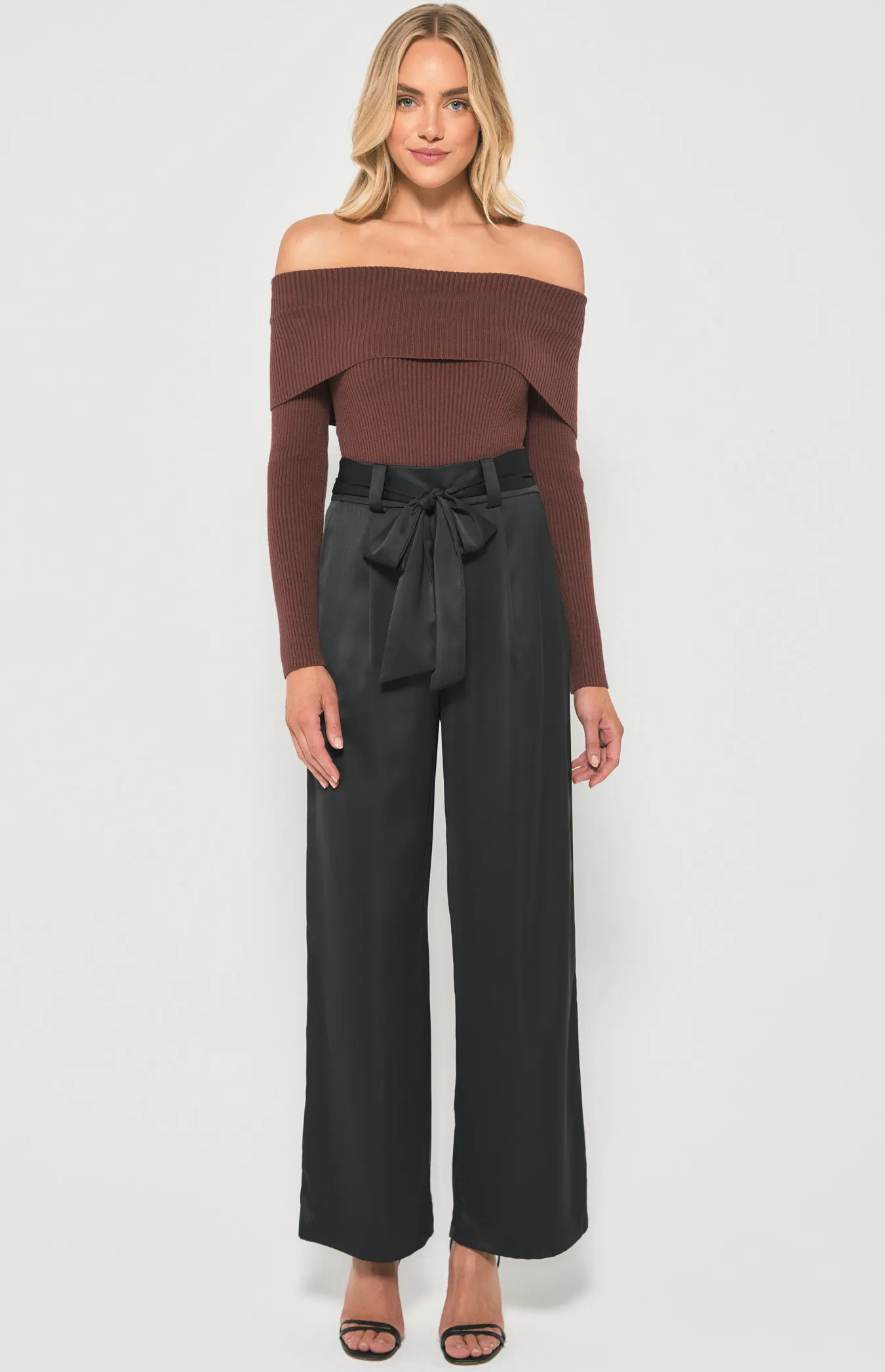 Wide Leg Satin Pants with Belt (WPA245B)