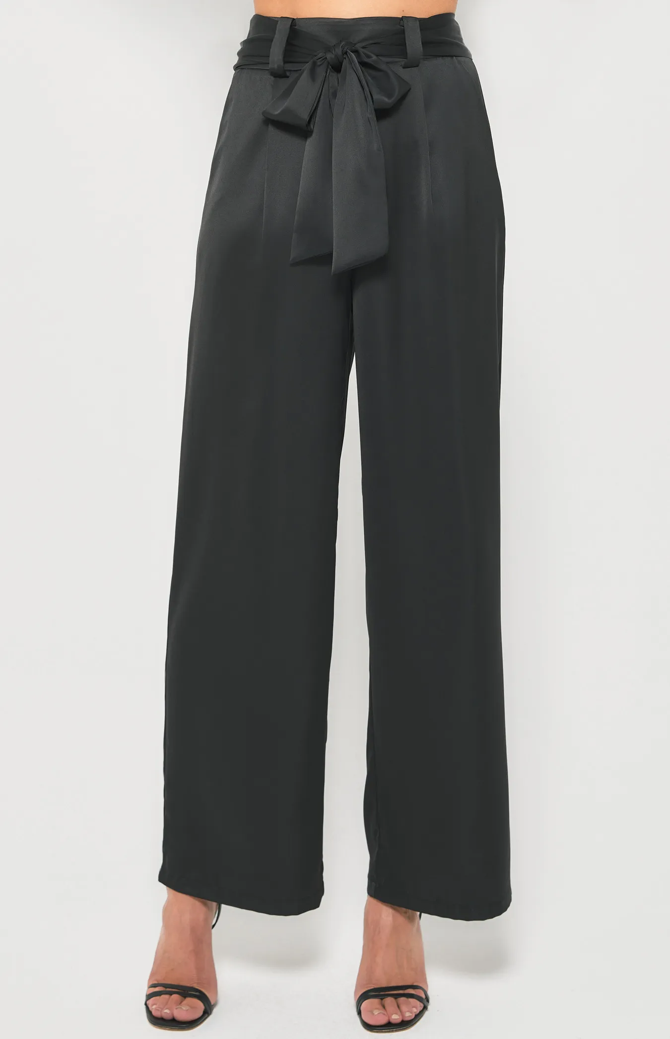 Wide Leg Satin Pants with Belt (WPA245B)