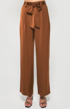 Wide Leg Satin Pants with Belt (WPA245B)