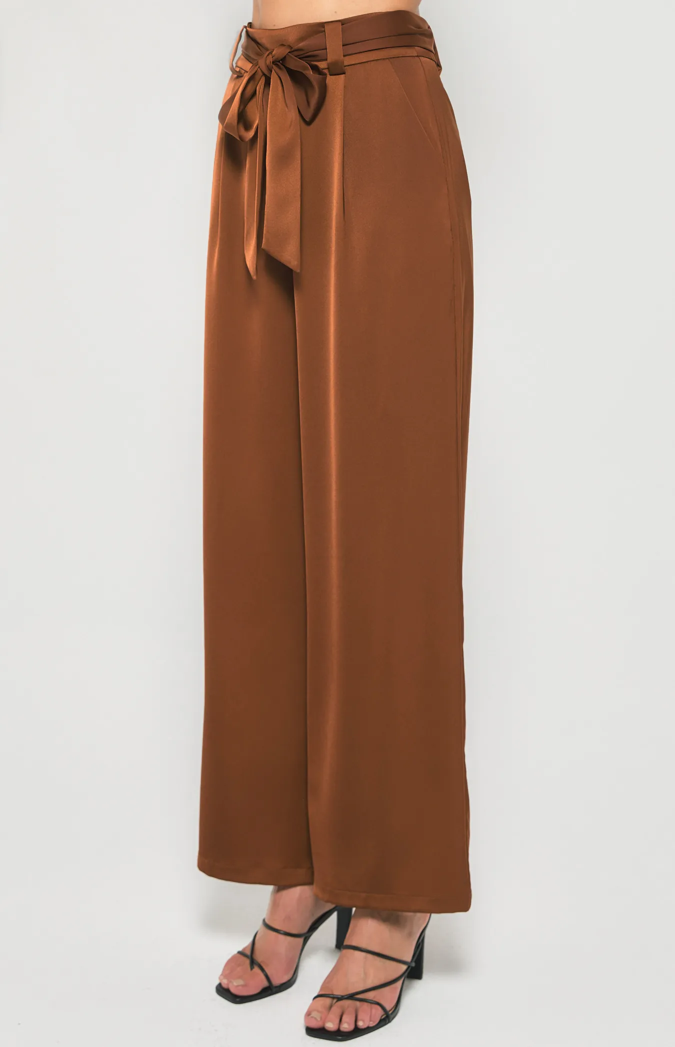 Wide Leg Satin Pants with Belt (WPA245B)