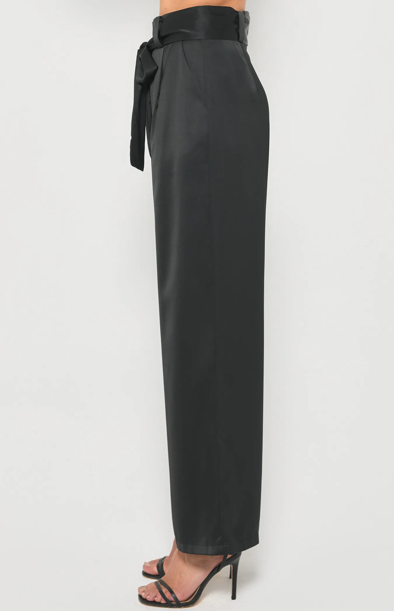 Wide Leg Satin Pants with Belt (WPA245B)