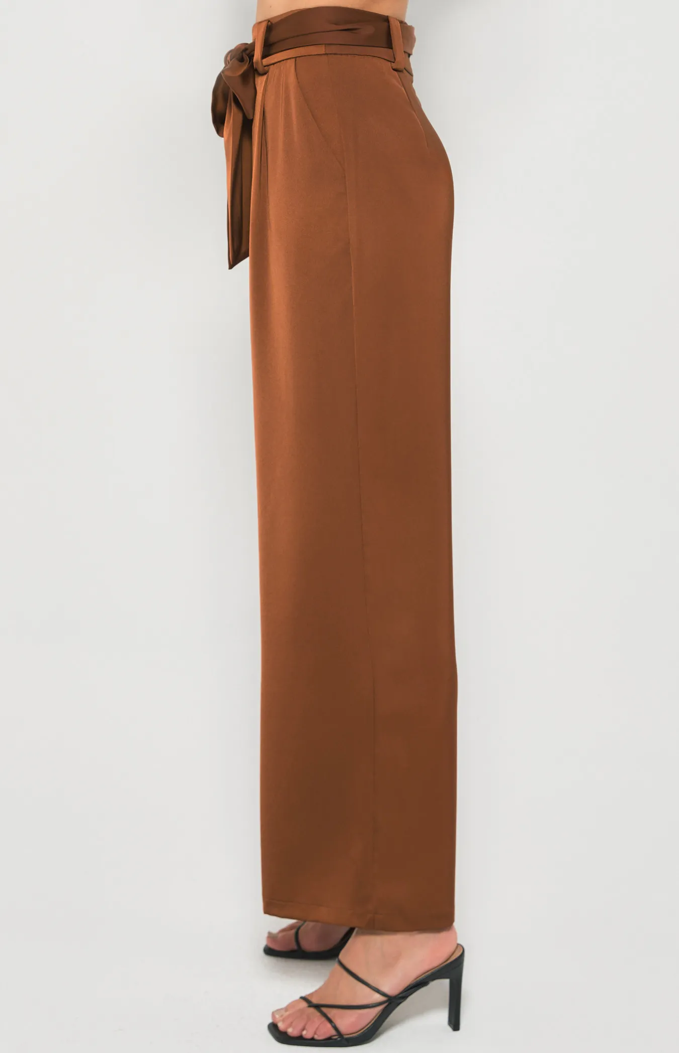 Wide Leg Satin Pants with Belt (WPA245B)