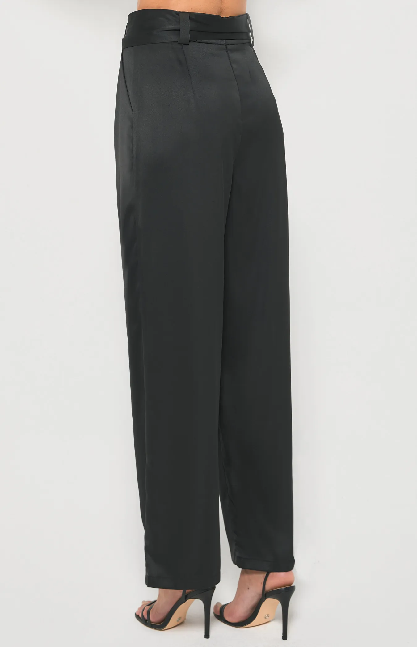 Wide Leg Satin Pants with Belt (WPA245B)