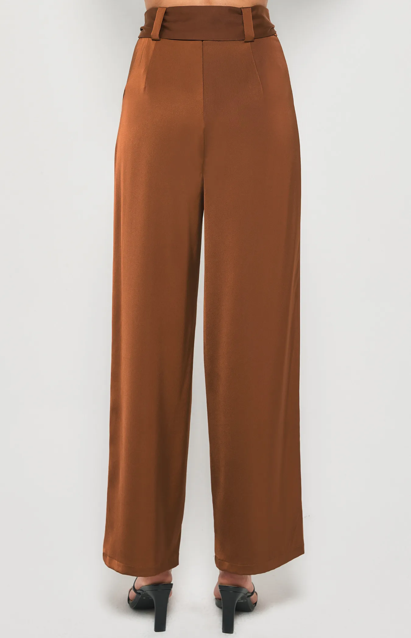 Wide Leg Satin Pants with Belt (WPA245B)