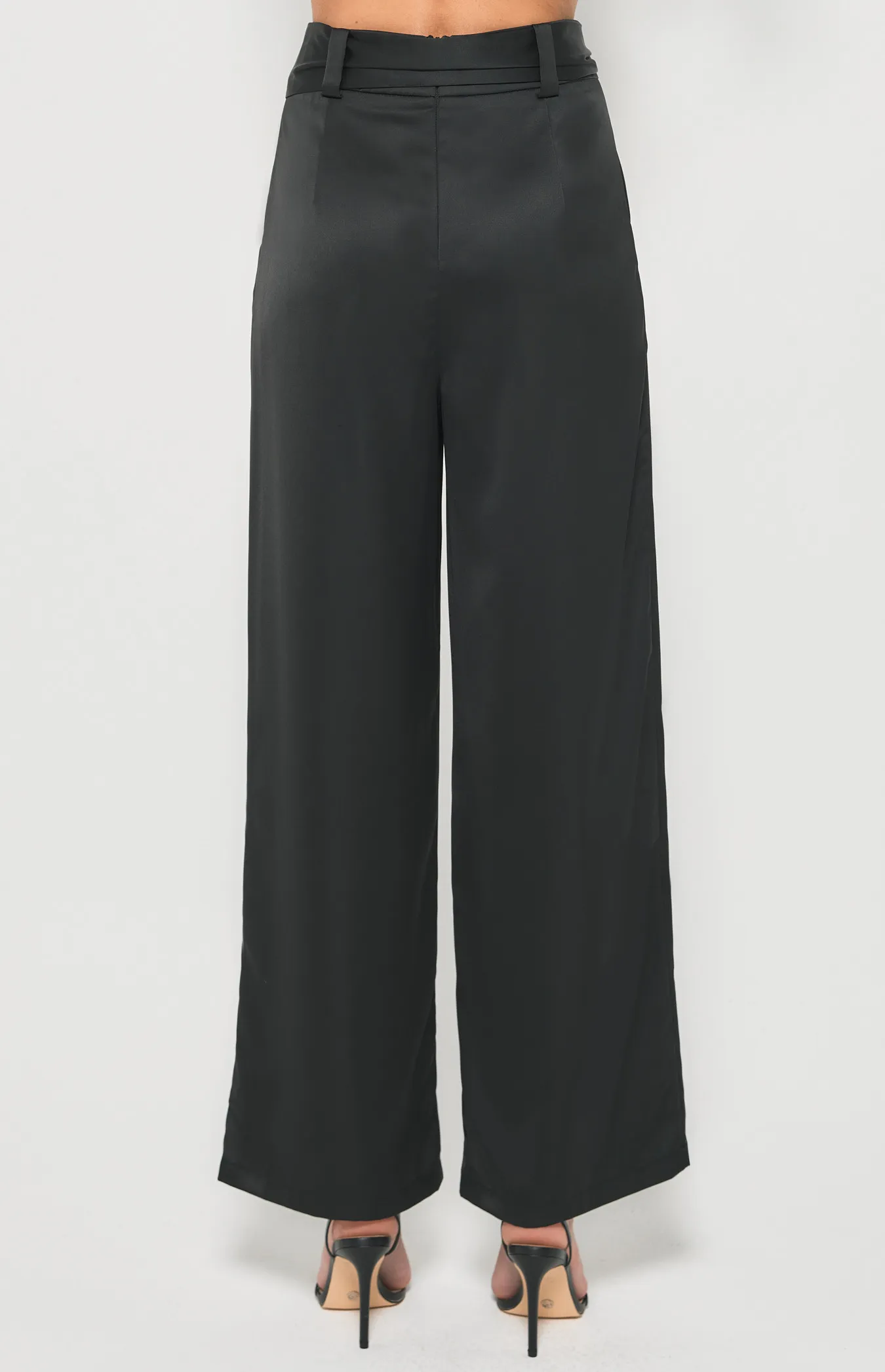 Wide Leg Satin Pants with Belt (WPA245B)